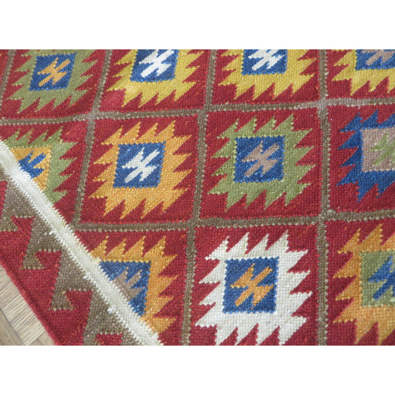 Isabelline Mahoganee Handmade Flatweave Wool Blue/Yellow/Red Rug Wayfair